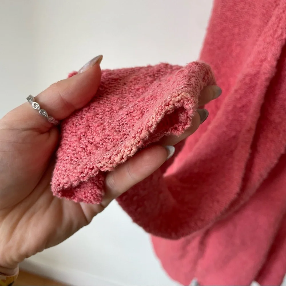FLAX Jeanne Engelhart Cotton Blend Pink Boucle Knit Front Pocket Sweater Sz S/M